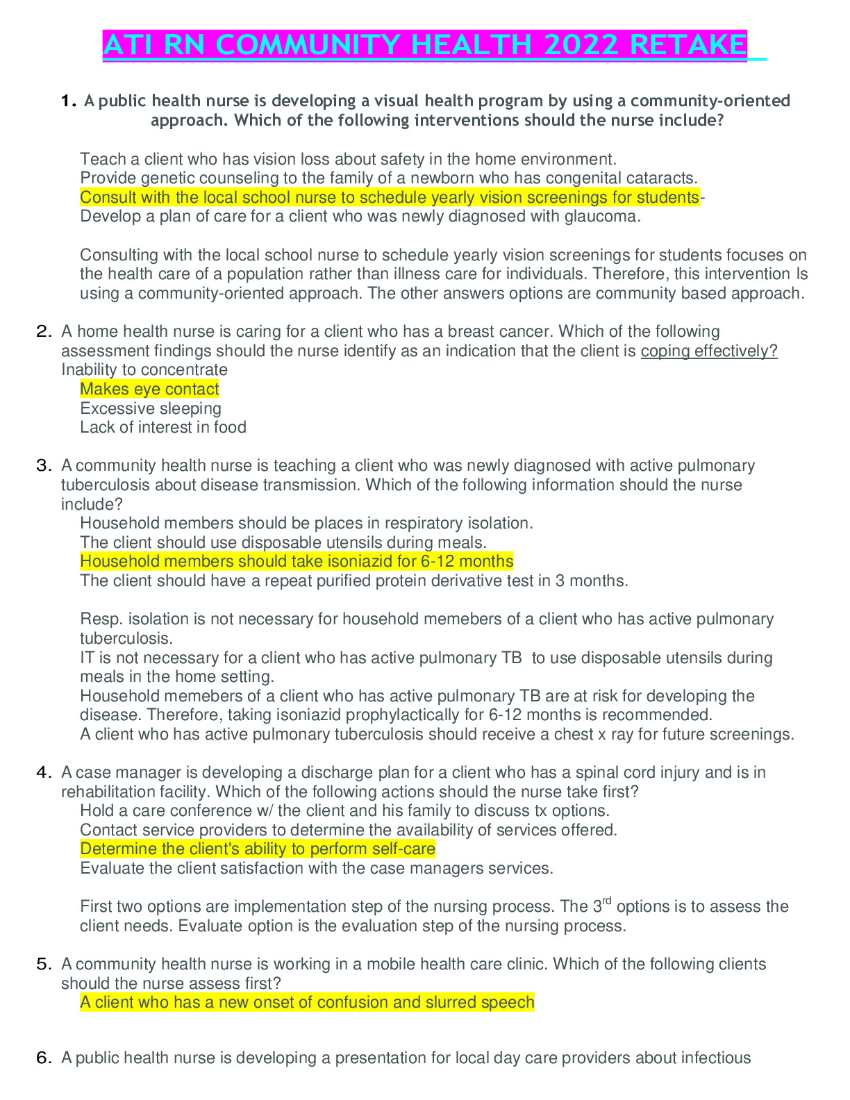 Preview image for CHAMBERLAIN COLLEGE ATI RN COMMUNITY HEALTH EXAM 1 (ONLINE PRACTICE)
